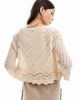 JDY JDY 3/4 sleeve cropped crochet cardigan in beige-Pink - 4