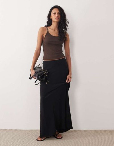 JDY JDY a-line satin maxi skirt in black