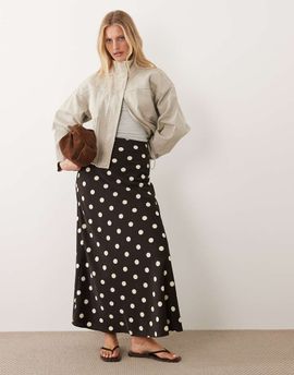 JDY JDY a-line satin maxi skirt in brown polka dots