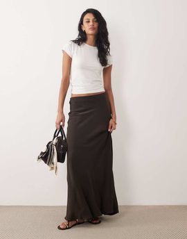 JDY JDY a-line satin maxi skirt in chocolate-Brown