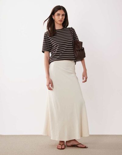 JDY JDY a-line satin maxi skirt in cream-White