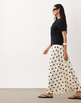 JDY JDY a-line satin maxi skirt in cream polka dots-White