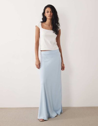 JDY JDY a-line satin maxi skirt in light blue