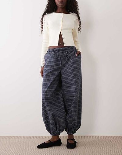 JDY JDY balloon pants in navy check