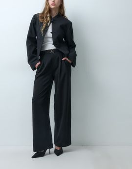 JDY JDY belt detail wide leg pants in black