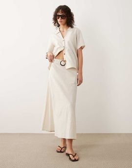 JDY JDY belted maxi skirt with linen in oatmeal - part of a set-White