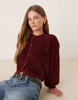 JDY JDY borg cardigan in burgundy-Red