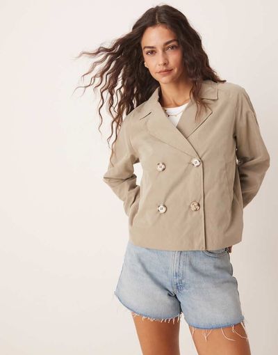 JDY JDY boxy short trench coat in beige-Neutral