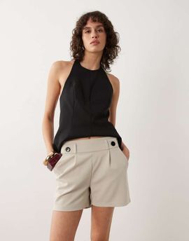 JDY JDY button detail tailored shorts in stone-Gray