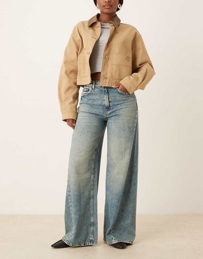 JDY JDY Carina wide leg jeans with asymmetric seams in medium blue wash