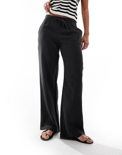 JDY JDY cheesecloth wide leg pants in wash black