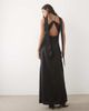 JDY JDY cowl neck satin maxi dress with open back and scarf in charcoal-Black - 1