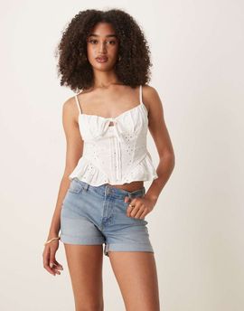 JDY JDY denim shorts with cuffs in mid blue