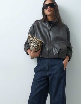 JDY JDY faux leather bomber jacket in brown