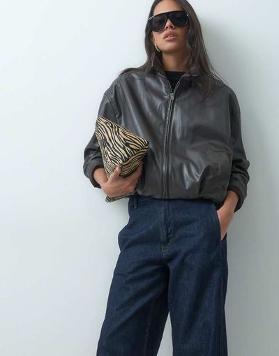 Jdy Faux Leather Bomber Jacket In Dark Brown