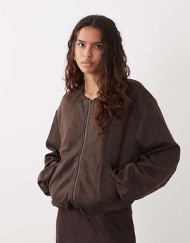 JDY JDY faux suede bomber jacket in chocolate brown