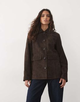 JDY JDY faux suede jacket in dark brown