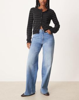 JDY JDY Felina high waist wide leg jeans in medium blue denim