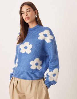 JDY JDY flower placement sweater in blue