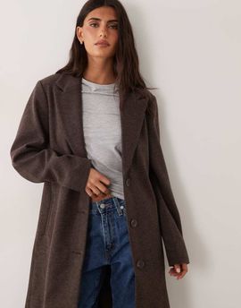 JDY JDY formal longline coat in chocolate brown