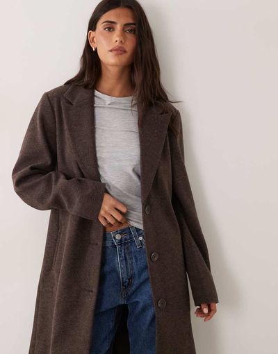 JDY JDY formal longline coat in chocolate brown