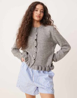 JDY JDY frill details knit cardigan in light gray