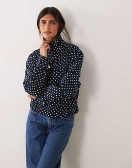 JDY JDY funnel neck light jacket in navy polka dot print-Black