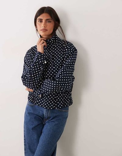 JDY JDY funnel neck light jacket in navy polka dot print-Black