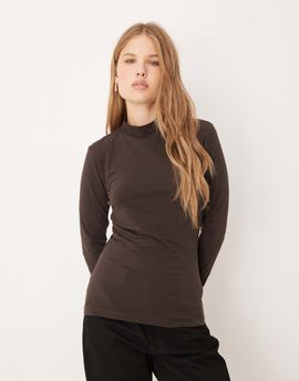 JDY JDY high neck top in dark chocolate brown