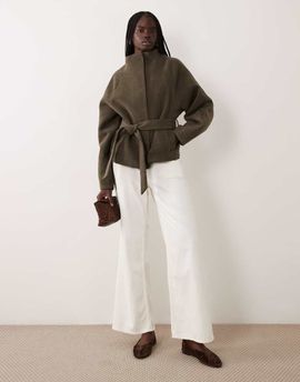 JDY JDY high neck wrap jacket in khaki-Green