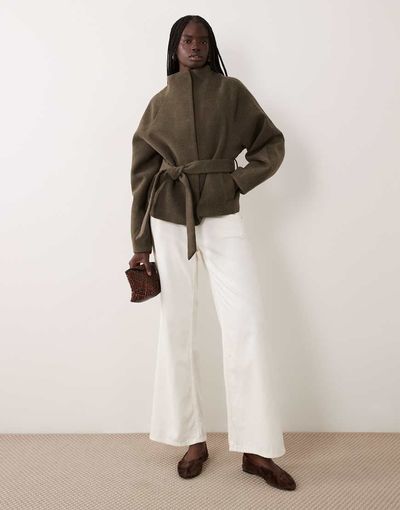 JDY JDY high neck wrap jacket in khaki-Green