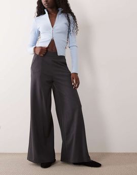 JDY JDY high rise wide leg pants in dark gray