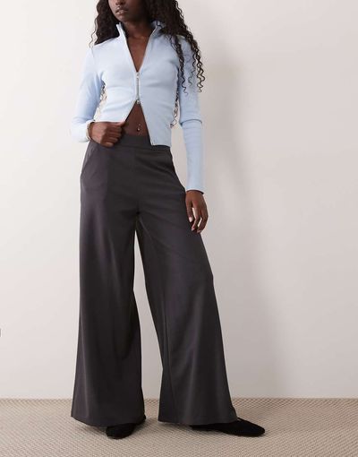 JDY JDY high rise wide leg pants in dark gray
