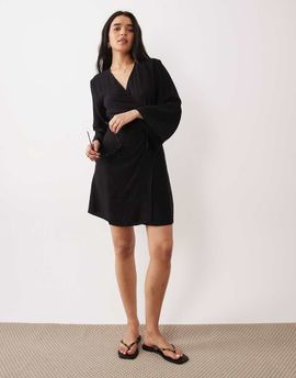 JDY JDY kimono-inspired wrap mini dress in black