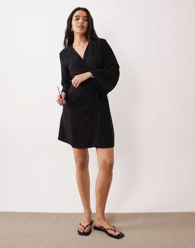 JDY JDY kimono-inspired wrap mini dress in black