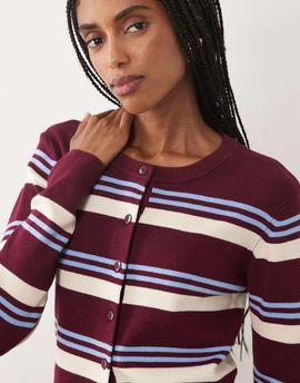 JDY JDY knit cardigan in burgundy stripe-Red