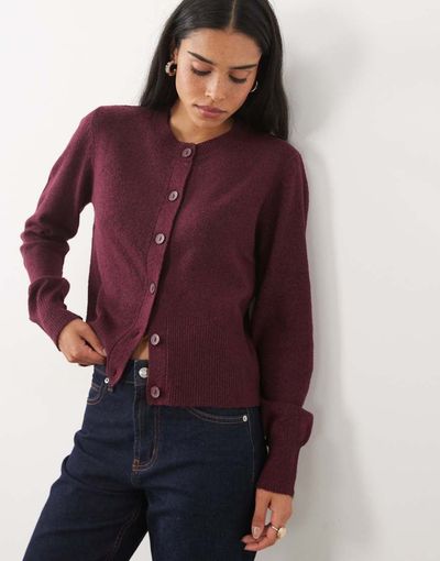 JDY JDY knit cardigan in dark burgundy-Red