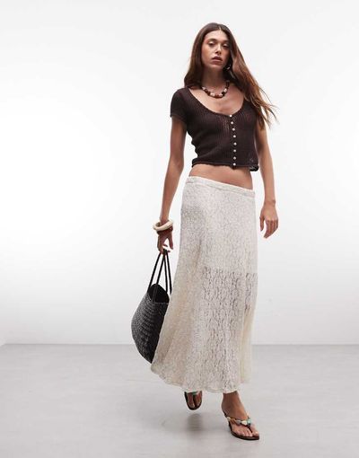JDY JDY lace maxi skirt in cream-White
