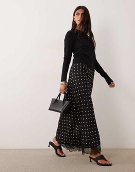 JDY JDY lace trim satin maxi skirt in black polka dots
