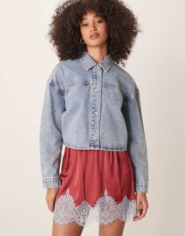 JDY JDY lightweight cropped denim jacket with studs in light wash blue
