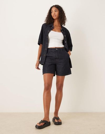 JDY JDY lightweight loose fit shorts in dark blue denim - part of a set