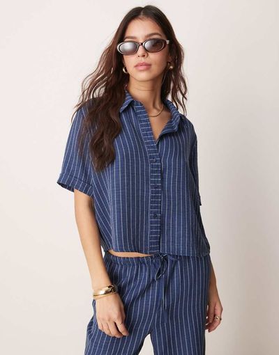 JDY JDY lightweight striped boxy shirt in blue - part of a set