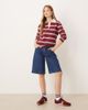 JDY JDY long sleeve polo shirt in burgundy with white stripes-Red - 1