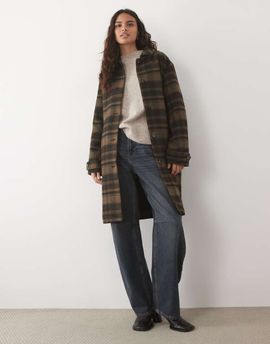 JDY JDY longline coat in brown checks