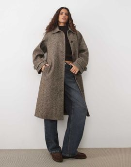 JDY JDY longline herringbone coat in chocolate brown