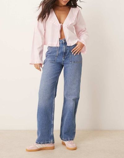 JDY JDY Maya high waist wide leg jeans in mid blue
