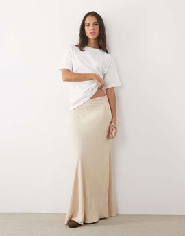 JDY JDY mid waist maxi skirt in beige-NEUTRAL