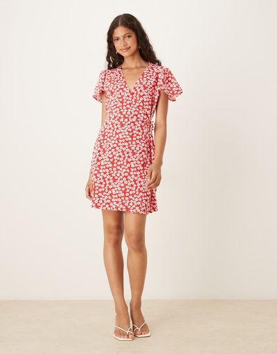 JDY JDY mini wrap dress in red floral