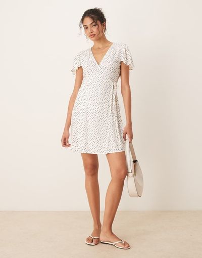 JDY JDY mini wrap dress with blue heart print in white