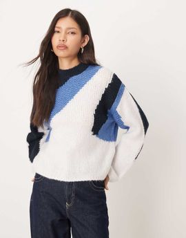 JDY JDY mixed color block sweater in blue and black